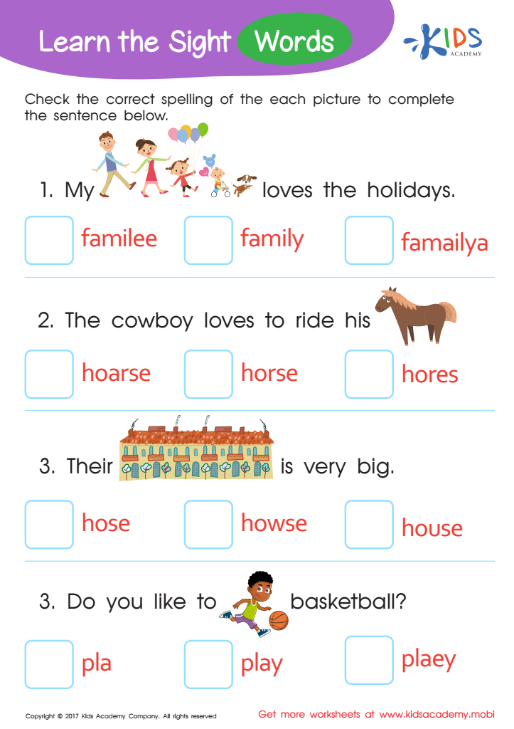 Family, Horse, House, Play Sight Words Worksheet: Free Printable ...