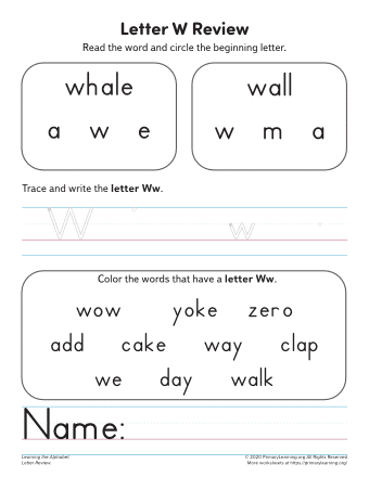Learning The Letter W Worksheet  
