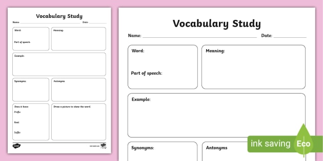Vocabulary Word Study Worksheet (teacher made) - Twinkl