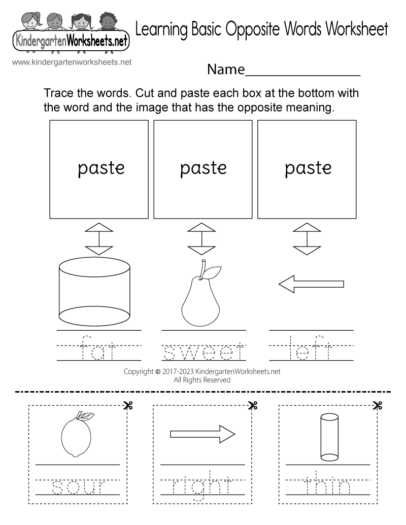 Learning Basic Opposite Words Worksheet - Free Printable, Digital ...