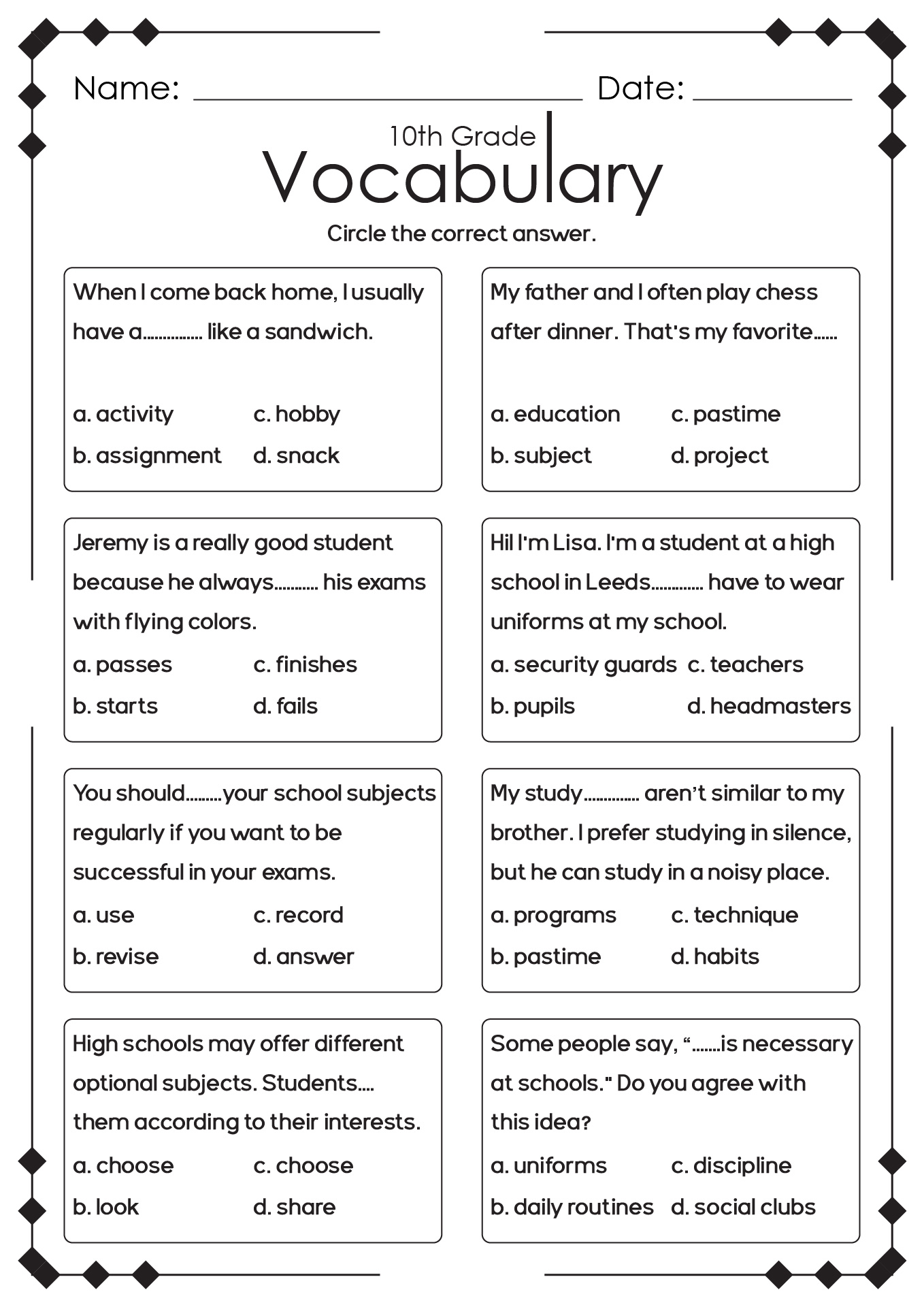 Free learning worksheet for high school, Download Free learning ...