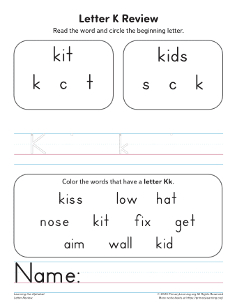 Learning The Letter K Worksheet  