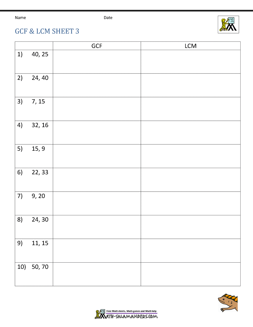 least common denominator worksheet printable