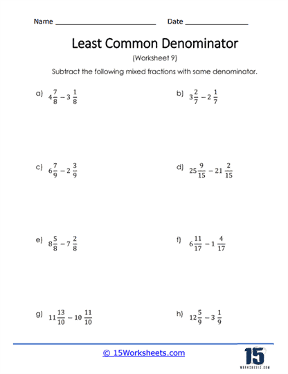 least common denominator worksheet