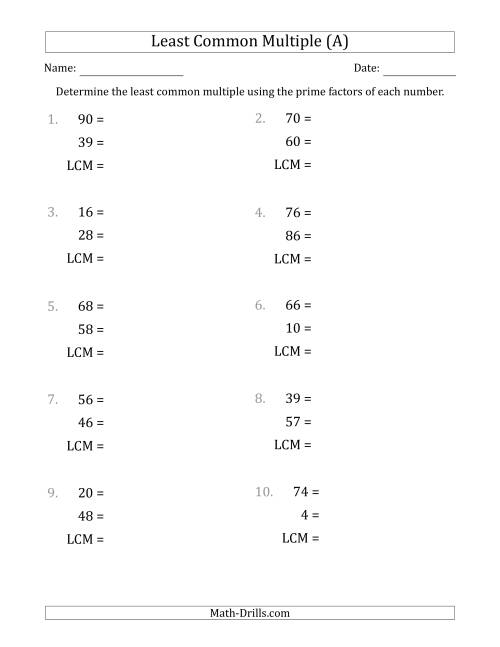 Least Common Multiples of Numbers to 100 from Prime Factors with ...