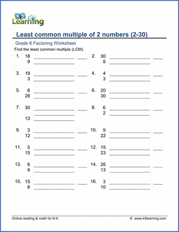 Grade 6 Math Worksheet - Least common multiple (LCM) | Worsheets library