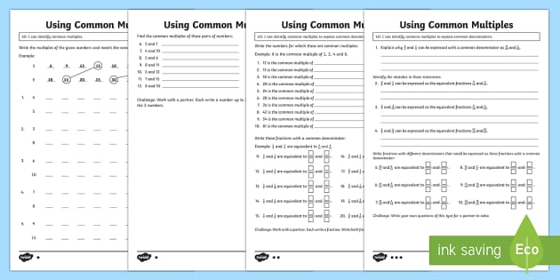Lowest Common Denominator Worksheets - Maths - Twinkl