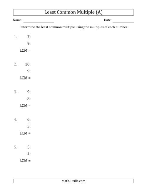 Least Common Multiple from Multiples of Numbers to 10 (LCM Not ...
