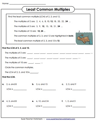 Least Common Multiple (LCM) Worksheets