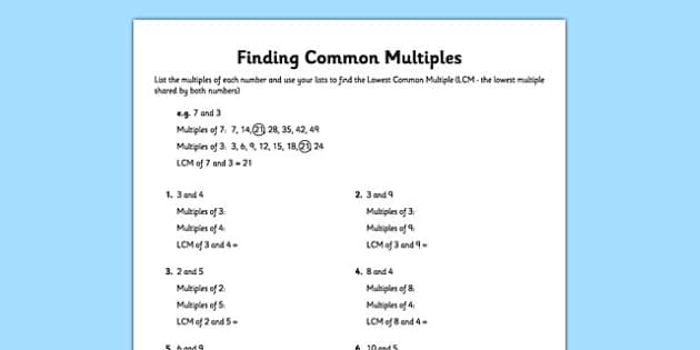 Finding the LCM Worksheet | Maths Resources (teacher made)