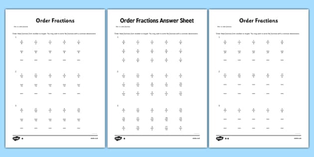 least to greatest fractions worksheet