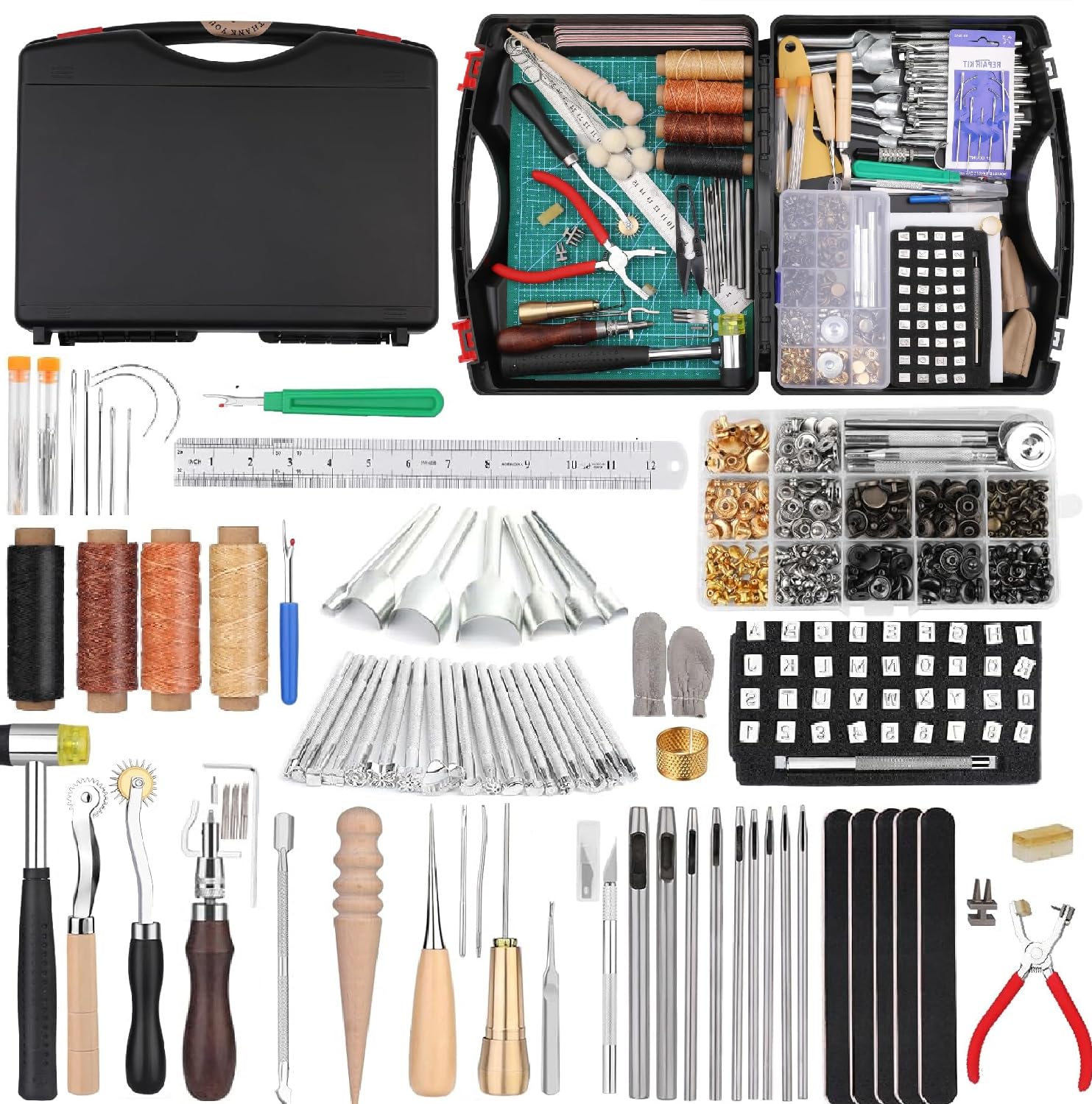 273 Pieces Leather Work Craft Tools and Accessories, Leather Tools Set with  Tool Box, Cutting Mat, Hammer, Stamping Tools, Needles and Rivets Kit, ...