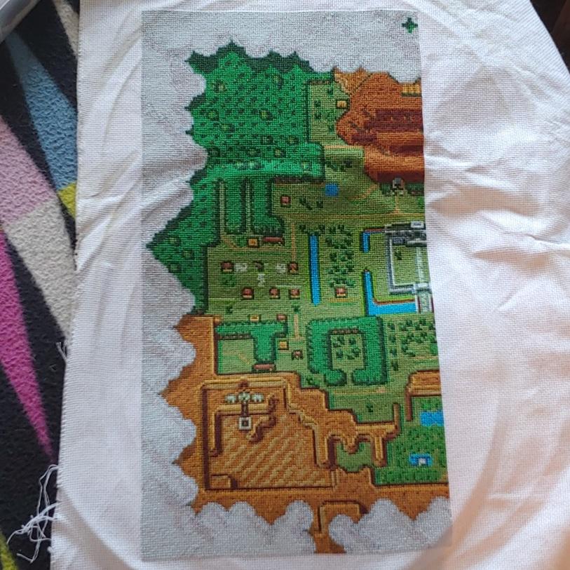 6 months in to a cross stitch Zelda light world map for my husband ...