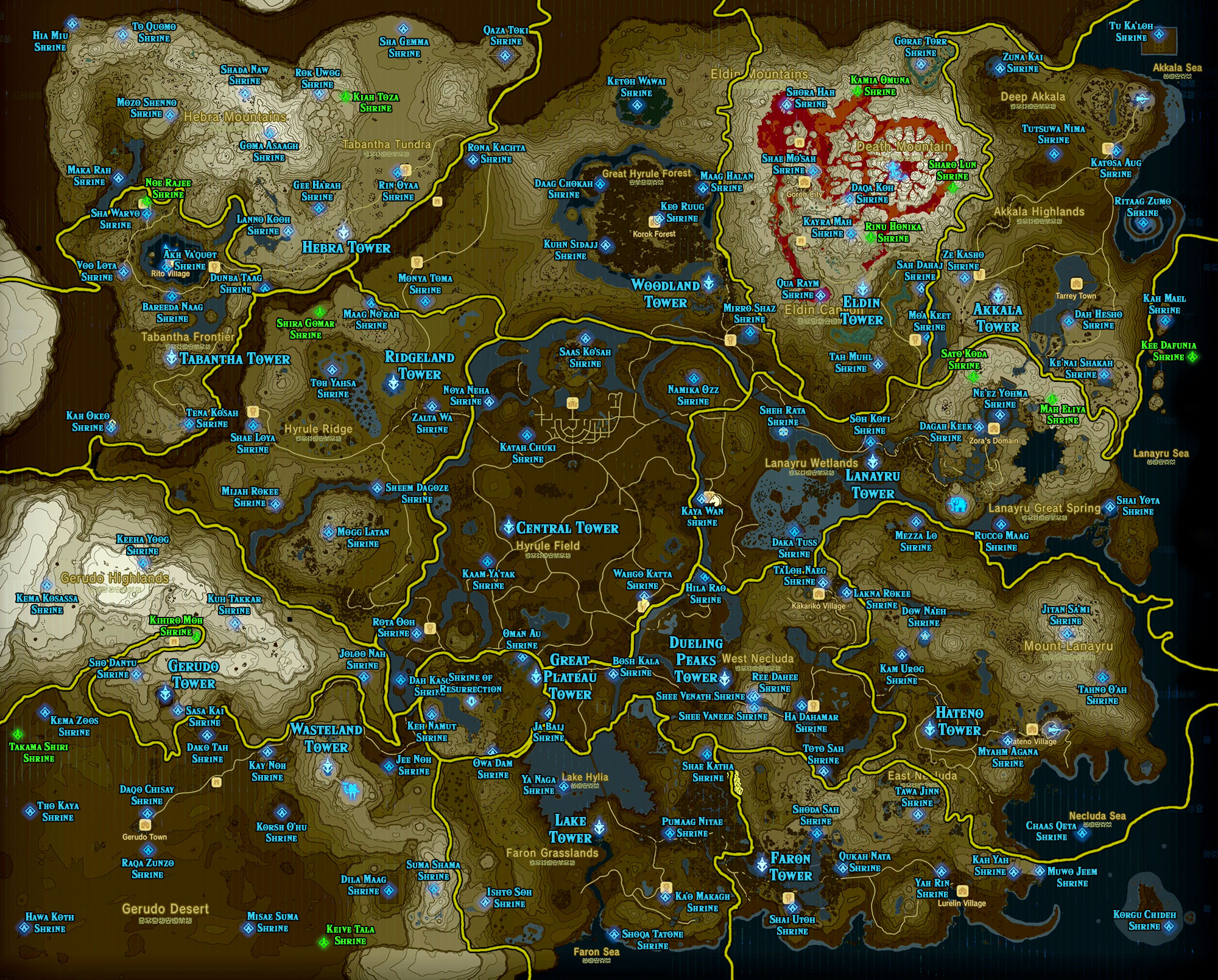 legend of zelda map of all shrines