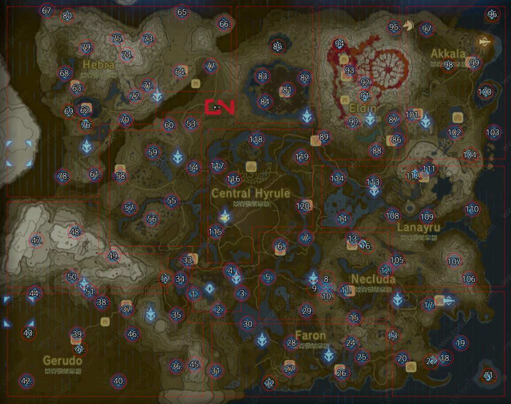 legend of zelda map of all shrines