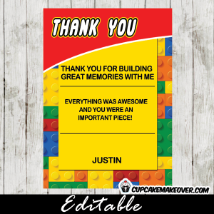 Building Blocks Editable Thank You Notes - INSTANT DOWNLOAD ...