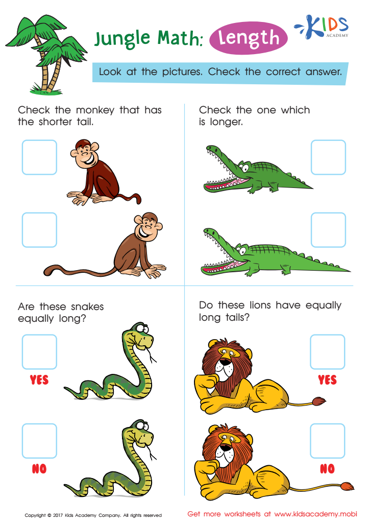 Which One Is Longer - Length Worksheet: Downloadable PDF for Kids