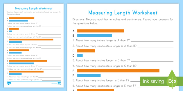 Measuring Length Worksheets: Inches and Centimeters - Twinkl