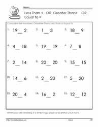 Greater Than Less Than to 20 Worksheets