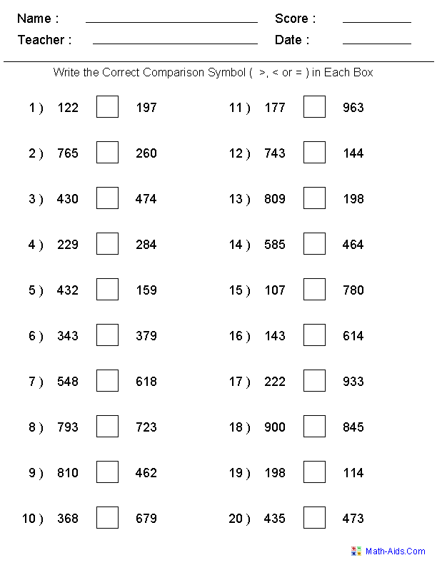 less than worksheet