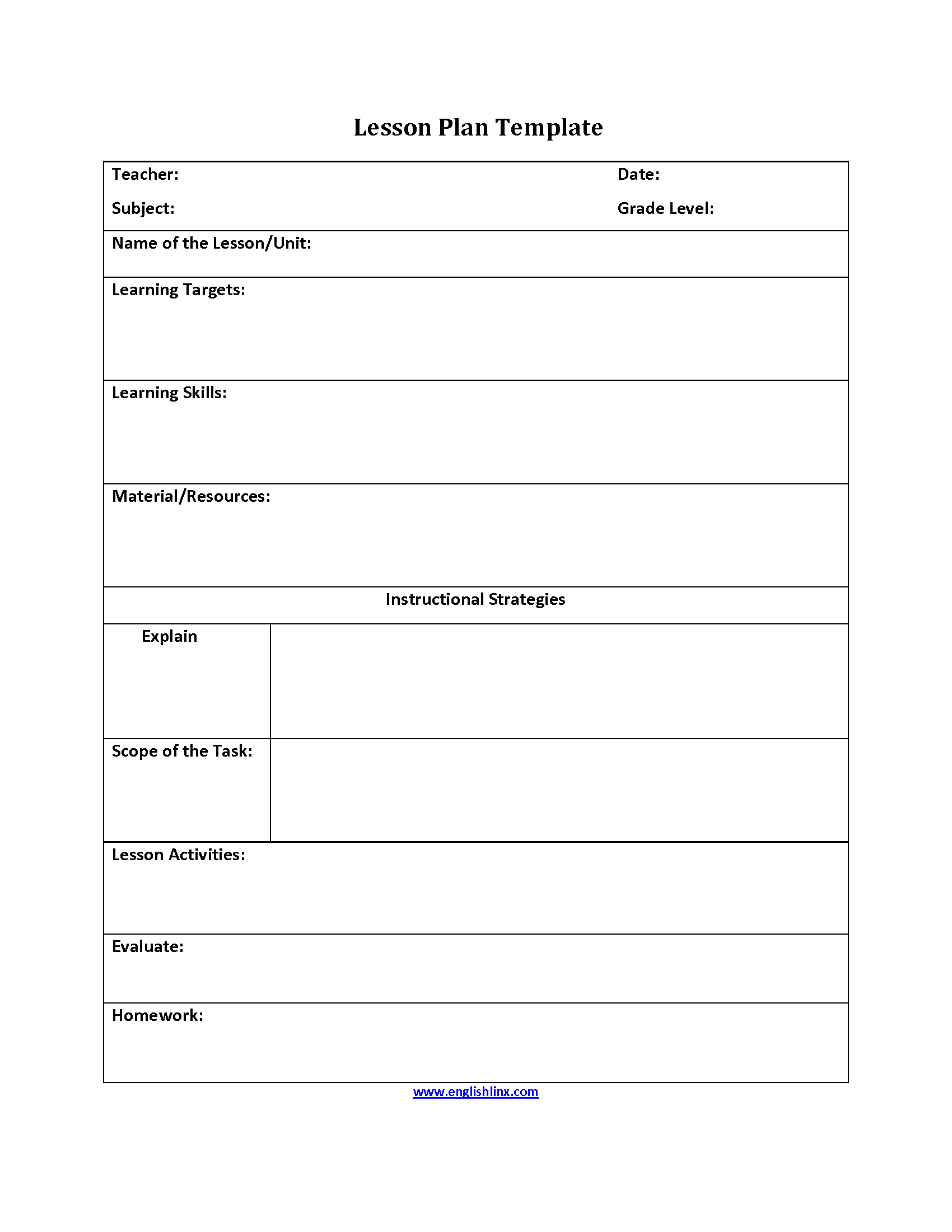 Lesson Plan Template | Learning Templates Lesson Plan Template