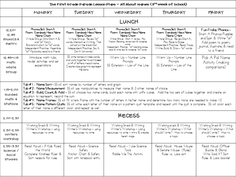 lesson plans for 1st grade