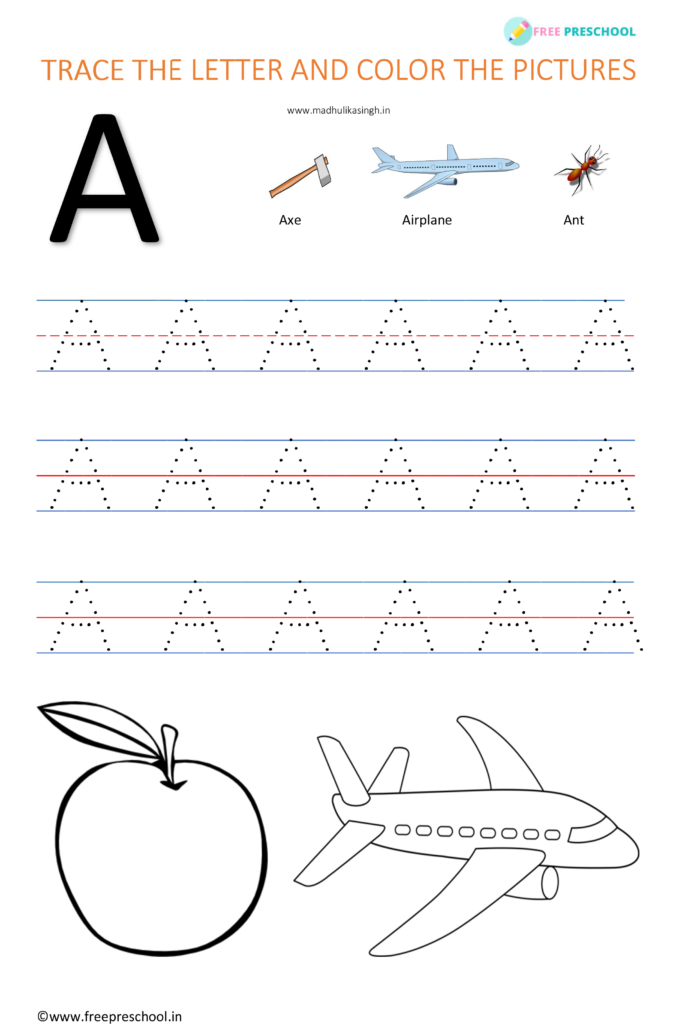 letter a worksheet for 3 year olds