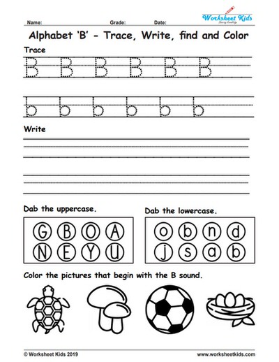 Alphabet Letter B Trace Write Find Color - Free printable PDF