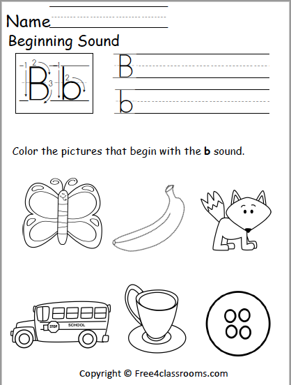 Free Beginning Sounds Worksheet - Letter B - Free Worksheets ...
