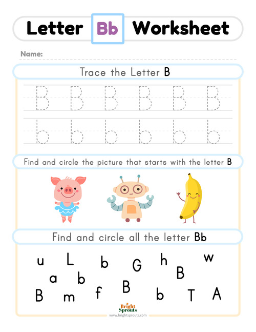 Letter B Worksheets: B Tracing and Coloring Pages