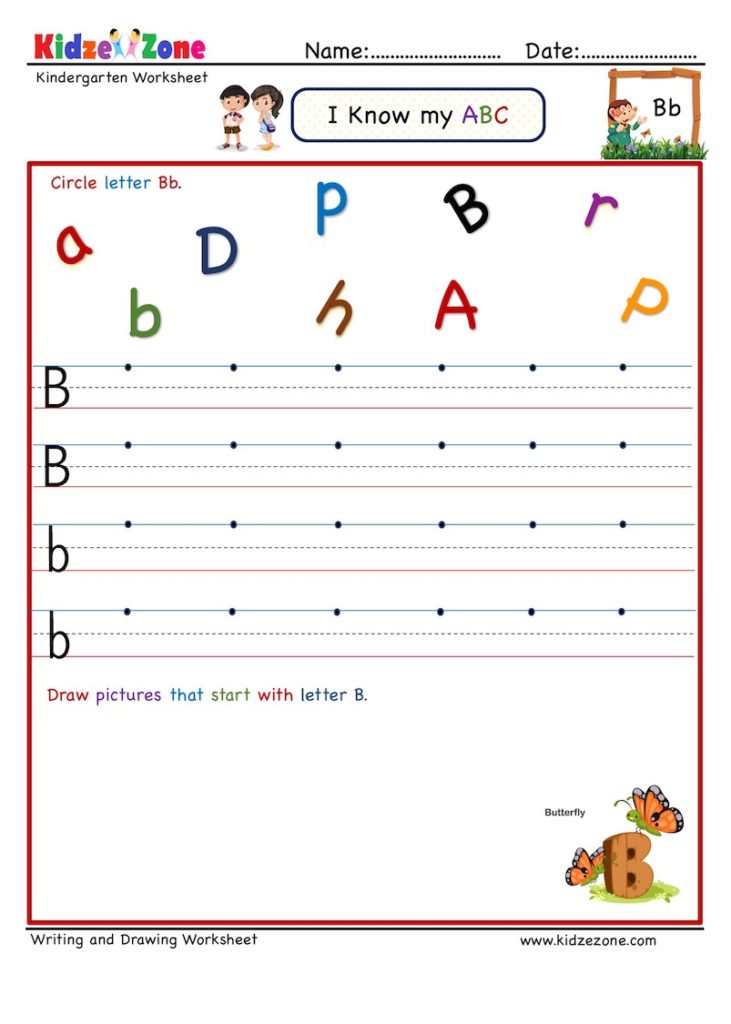 Kindergarten Letter B Activity and Writing worksheets - KidzeZone