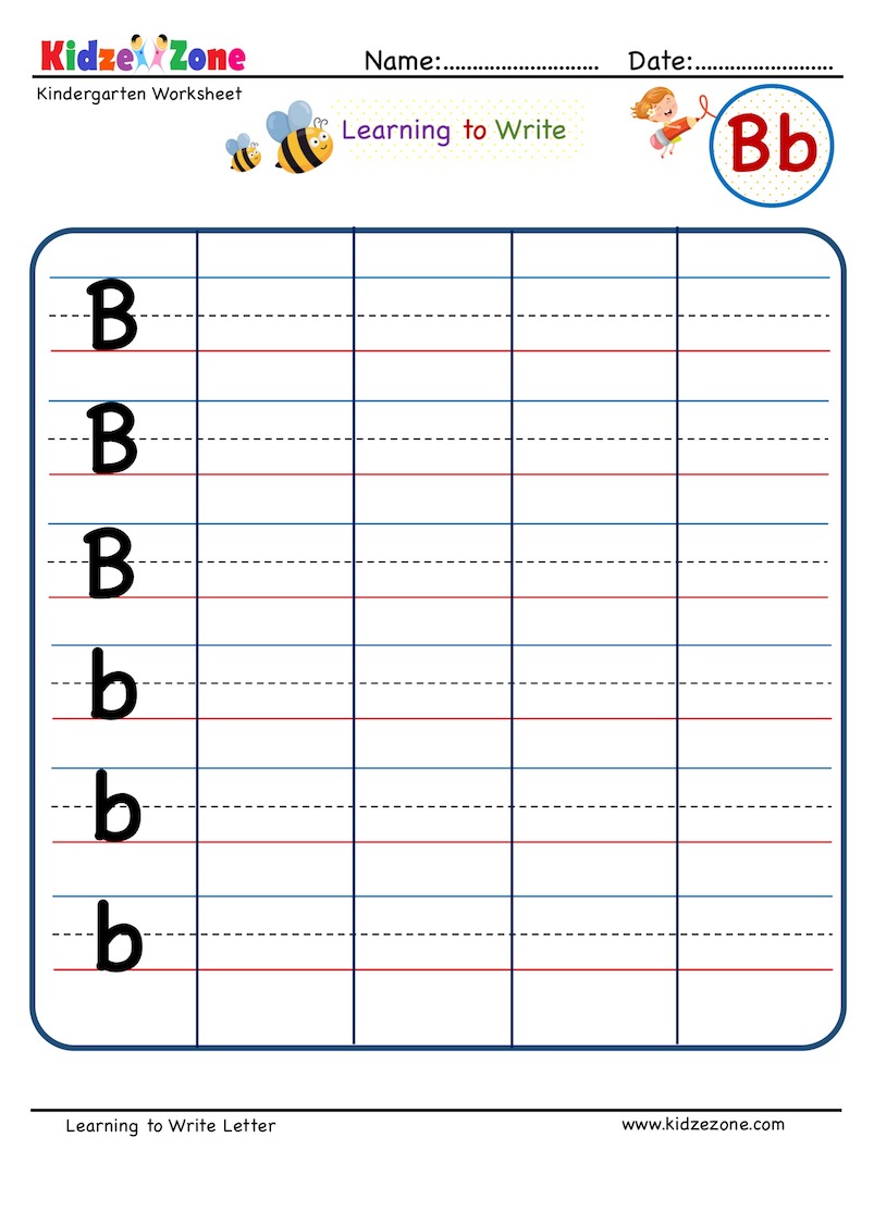 Kindergarten Letter B Writing Worksheet - KidzeZone