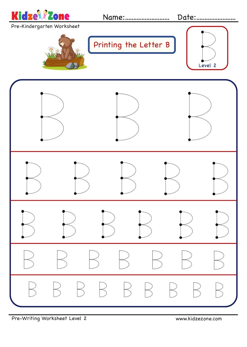 Letter B Tracing Worksheet - Different sizes - KidzeZone