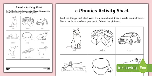 c Phonics sound worksheet- easy to download and print.