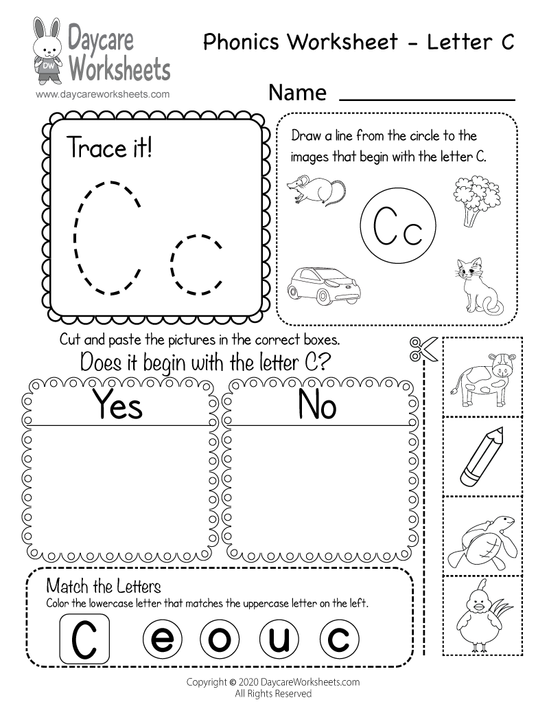 Free Printable Letter C Beginning Sounds Phonics Worksheet for ...