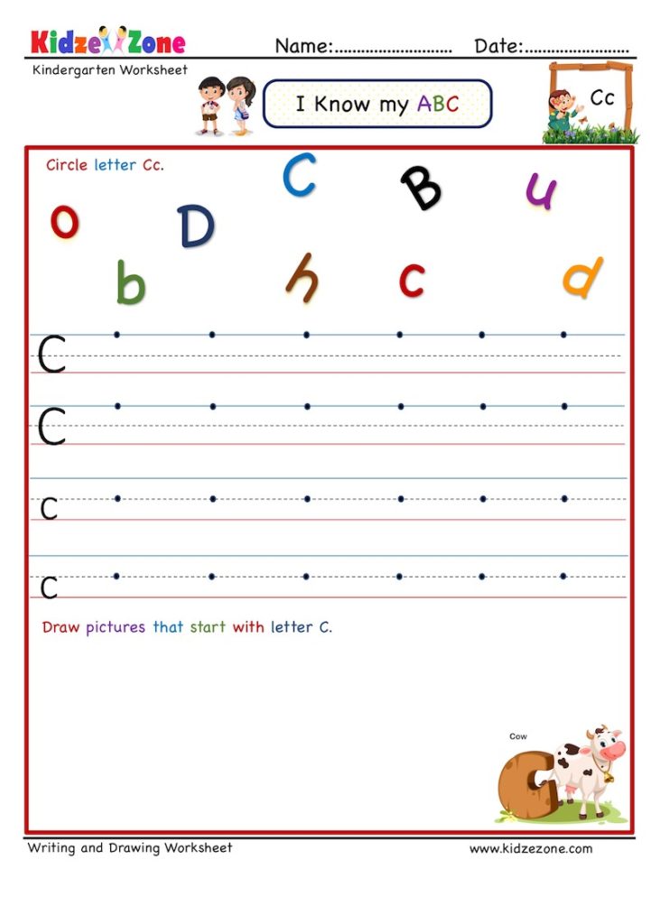 Letter C Activity and Writing worksheets - KidzeZone