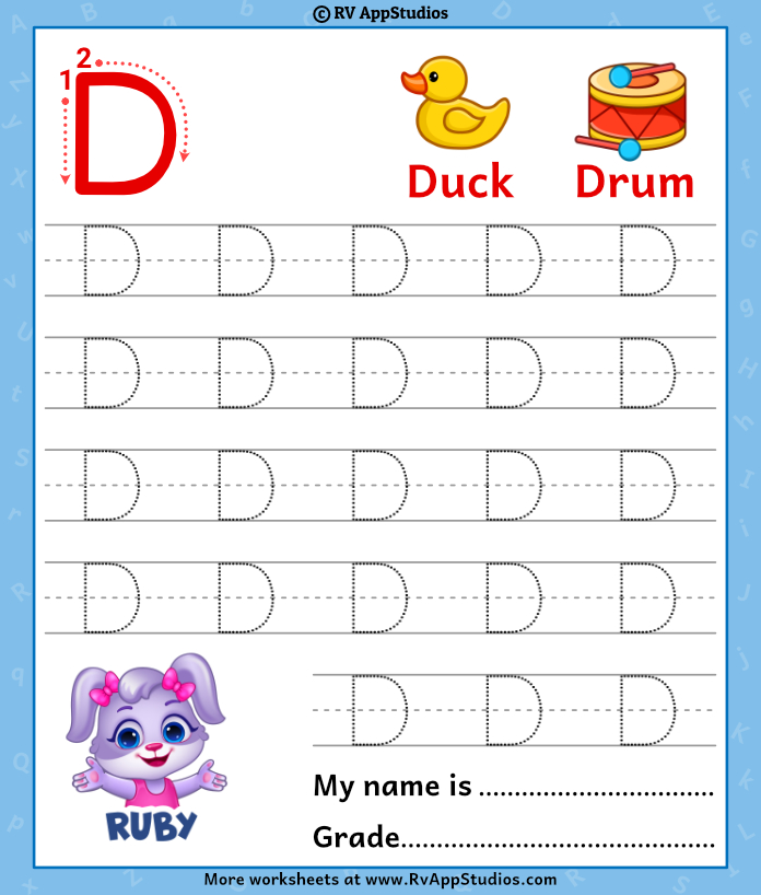 Capital Letter D Tracing Worksheet | Trace Uppercase Letter D