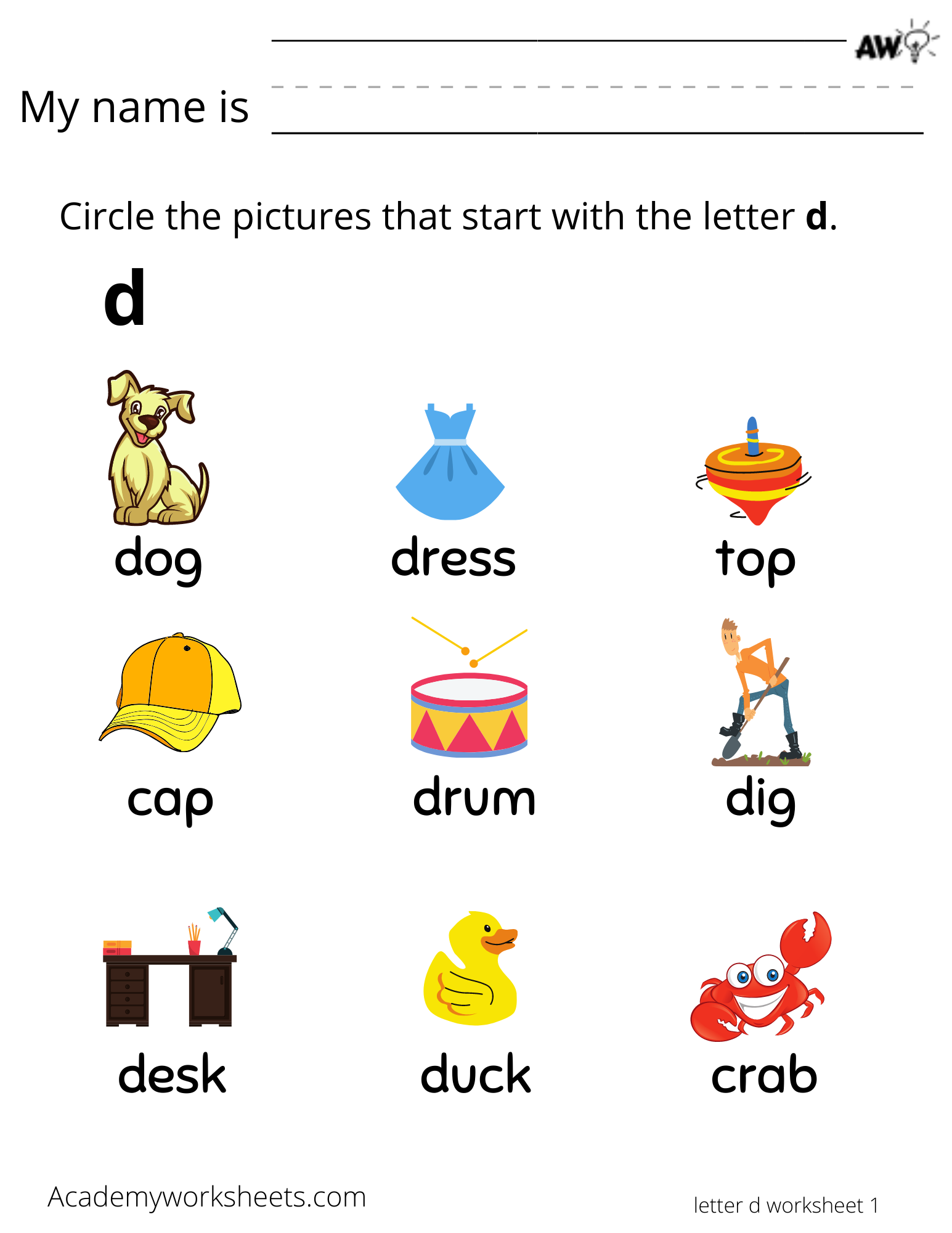 letter d worksheet for kindergarten