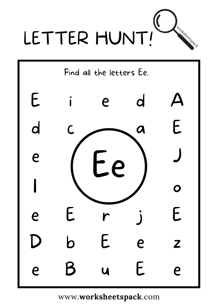 Find the Letter E Worksheet, Alphabet E Hunt Activity Free ...