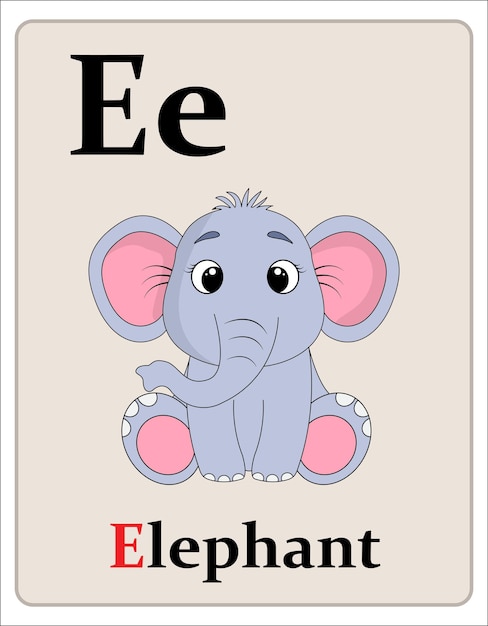 Premium Vector | Alphabet flashcard with letter e for elephant