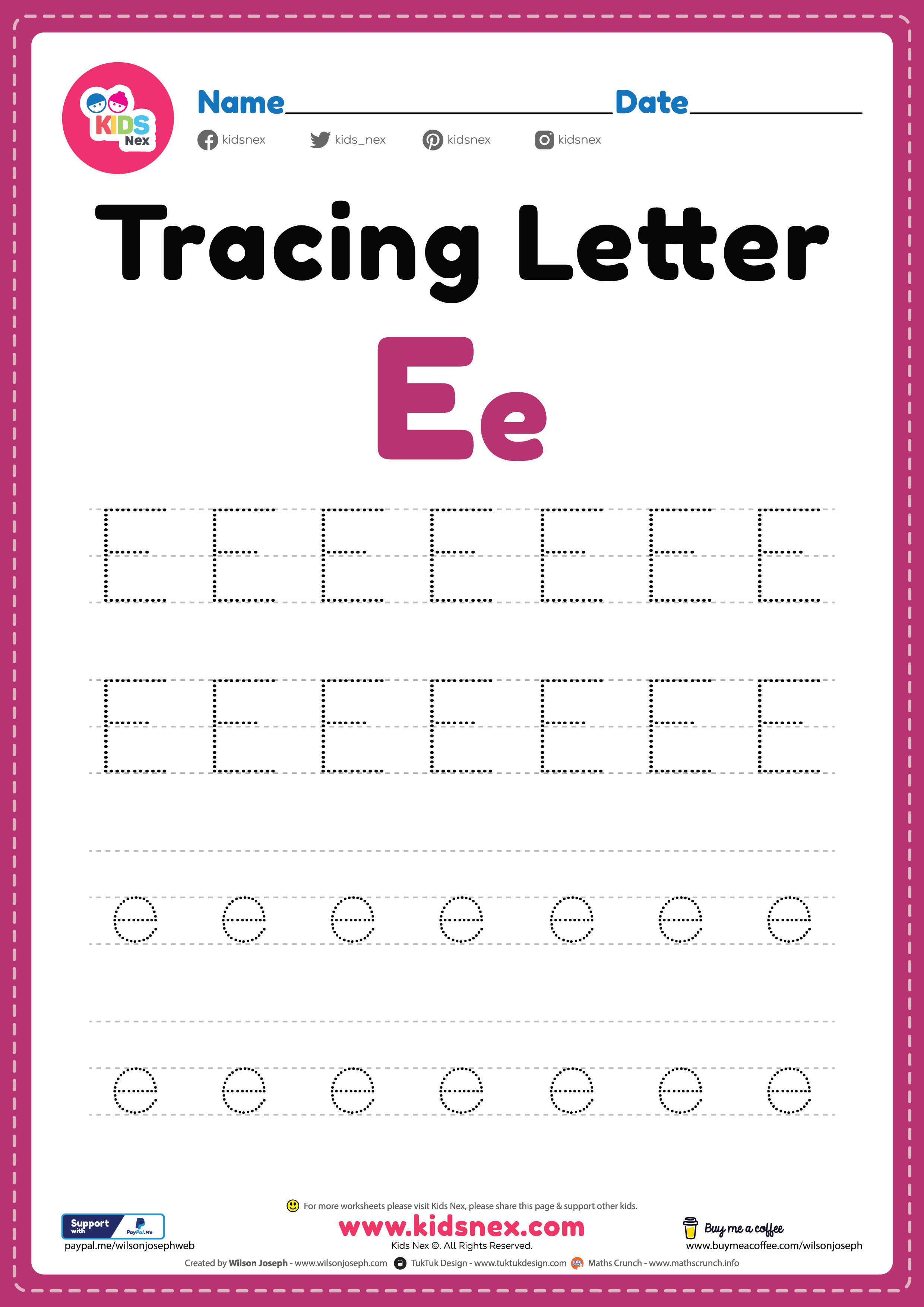 Letter E Worksheets | www.kidsnex.com