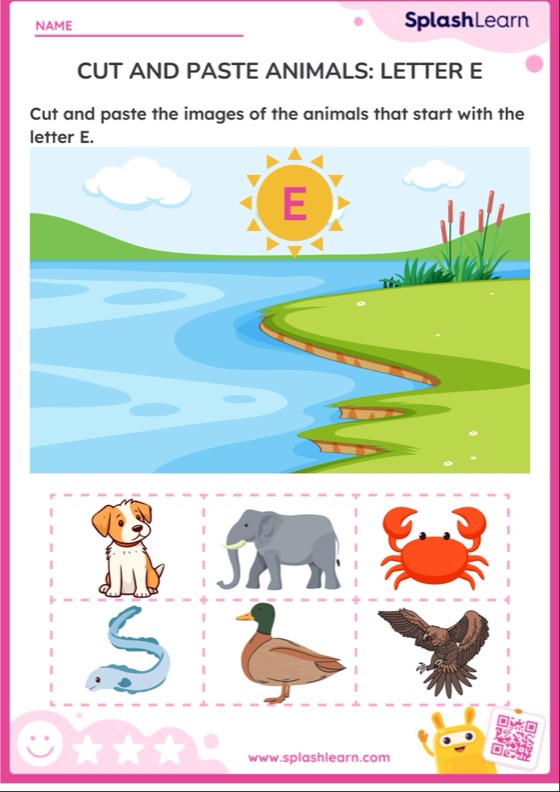 letter e worksheet cut and paste