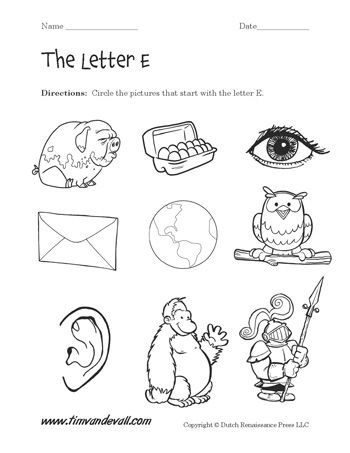 letter e worksheet for preschoolers