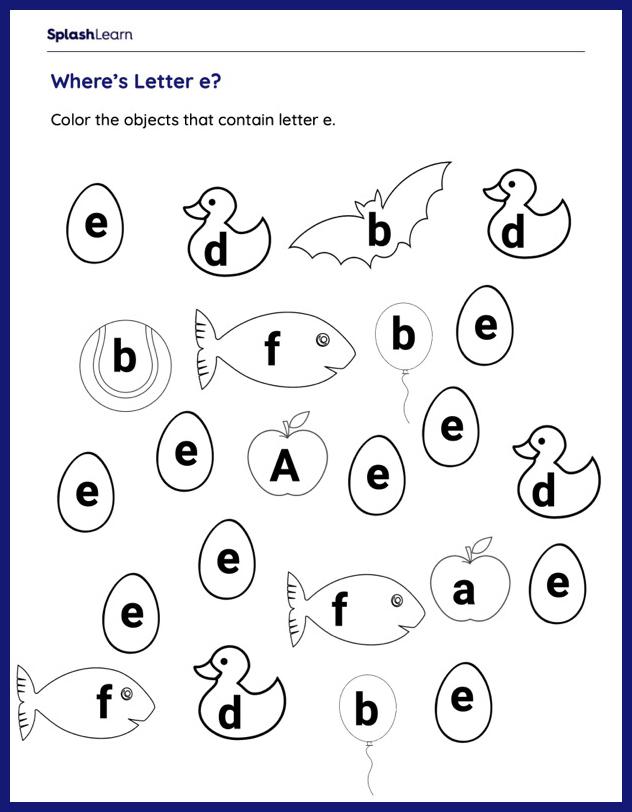 letter e worksheet for preschoolers