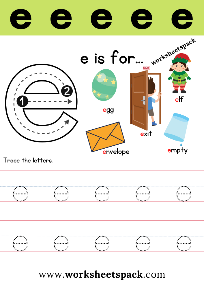 Free Letter E Printable Worksheets - worksheetspack
