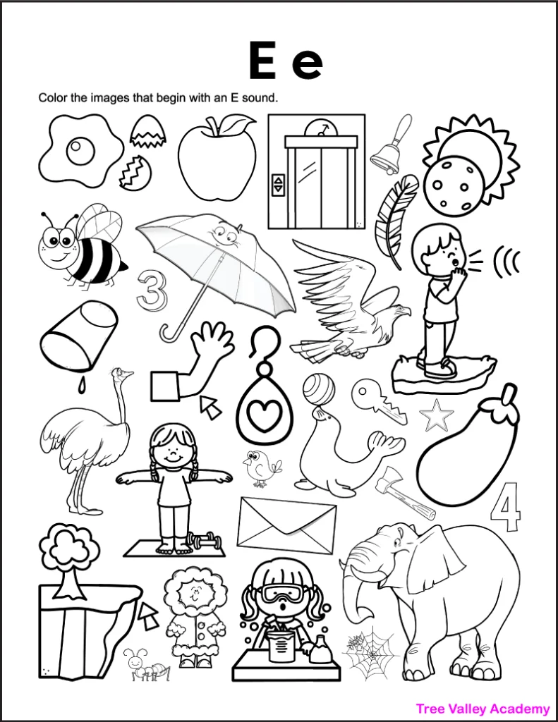 letter e worksheet for toddlers