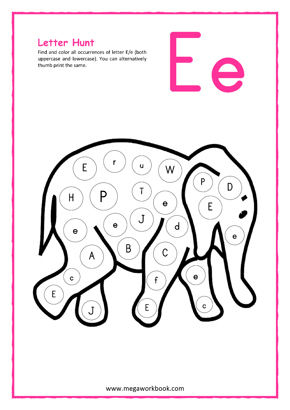 letter e worksheet for toddlers