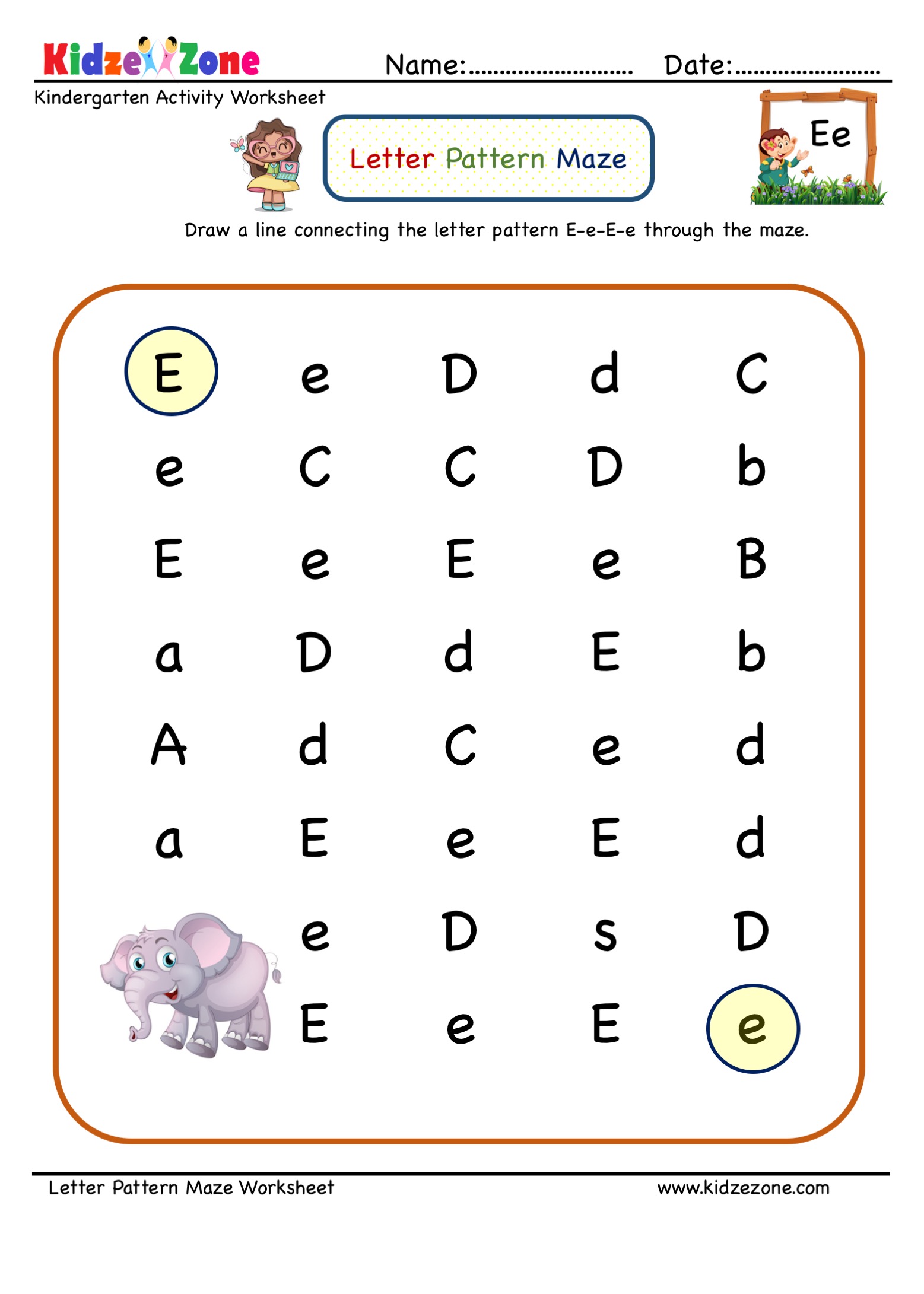 letter e worksheet for toddlers