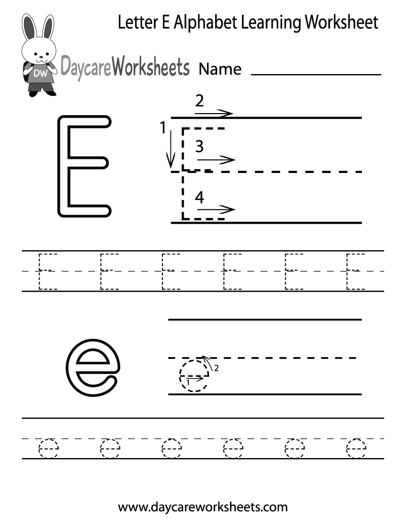 Free Printable Letter E Alphabet Learning Worksheet for Preschool