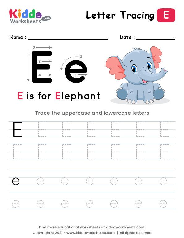 Letter Tracing Alphabet E - kiddoworksheets